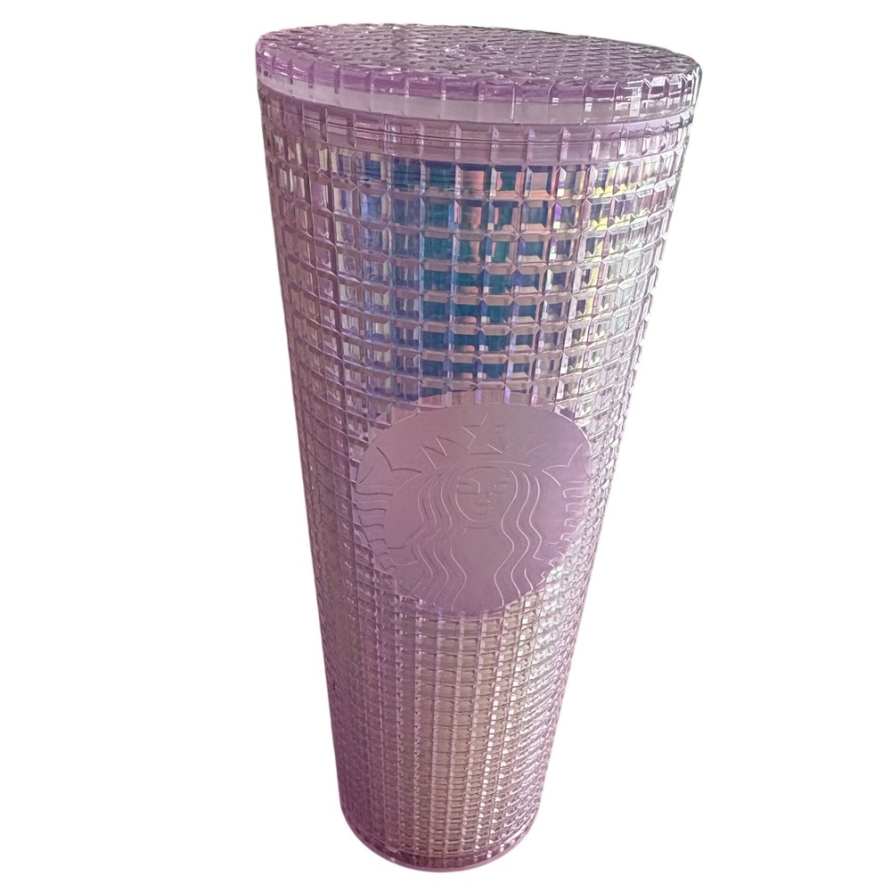 STARBUCKS Shimmer‎ Pink Disco Grid Holiday 2020 Cold Tumbler 24oz Venti No Straw